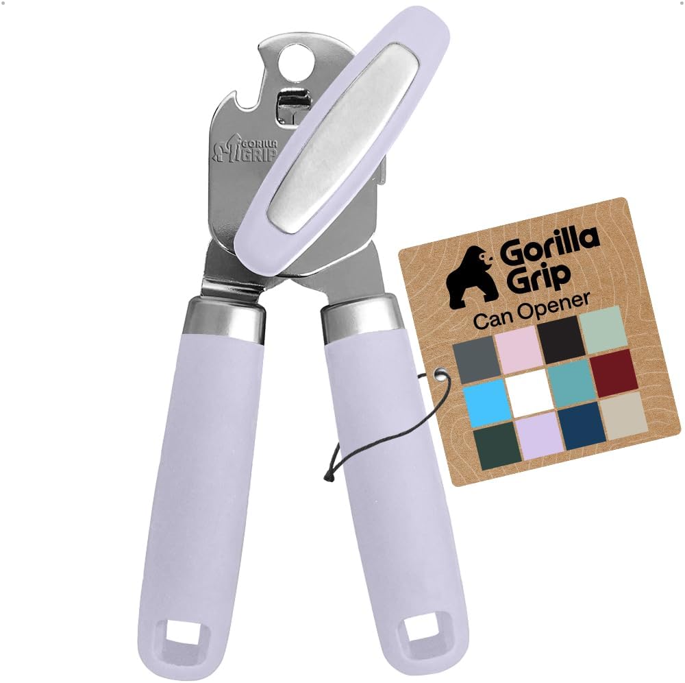 GORILLA GRIP Original Model Stainless Steel Smooth Edge Manual Can Opener and Bottle Openers, US Designed, Comfortable Handle, Oversized Handheld Turn Knob, Multifunctional Kitchen Tool, Gray