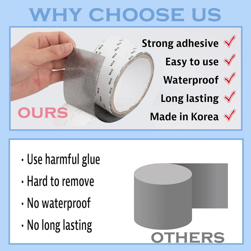 Window Screen Repair Tape, New Strong Adhesive Screen Repair Tape Screen Repair Kit Fiberglass Screen Tape Mesh Repair Suitable for mesh Doors and Windows (Gray)