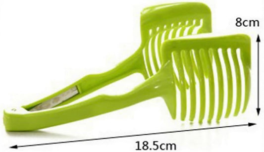 Jeanoko Tomato Cutting Holder, handheld slicing tool with PP material and curved handle for even slicing, Kitchen Cutting Aid, for tomatoes, lemons, onions, Standard Color, Compact Size, 1 Unit