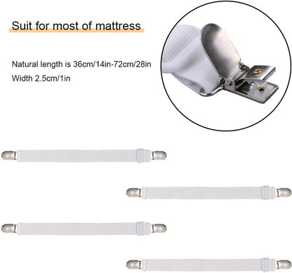 Adjustable Bed Sheet Straps Clips, Elastic Mattress Sheet Fasteners Holder and Suspenders, Grippers to Hold Sheet, Mattress, Sofa, Couch, Table Cloth, Ironing Board Cover, Black