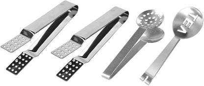 Stainless Steel Tea Bag Squeezer,4PCS Tea Bags Strainer Clip,Teabag Filters Tong Clamp Holder for Loosing Leaf, Gripping Ice Cube, Sugar (Silver)