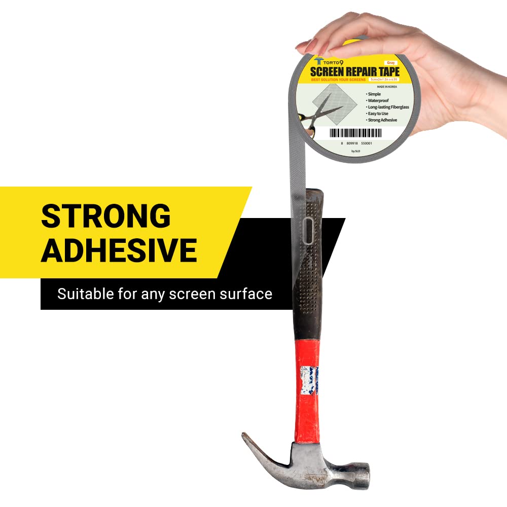 TORTO9 Window Screen Repair Kit, 3-Layer Strong Adhesive & Waterproof Tape Fiberglass Covering mesh (Gray, 2 Inch x 6.5 FT)