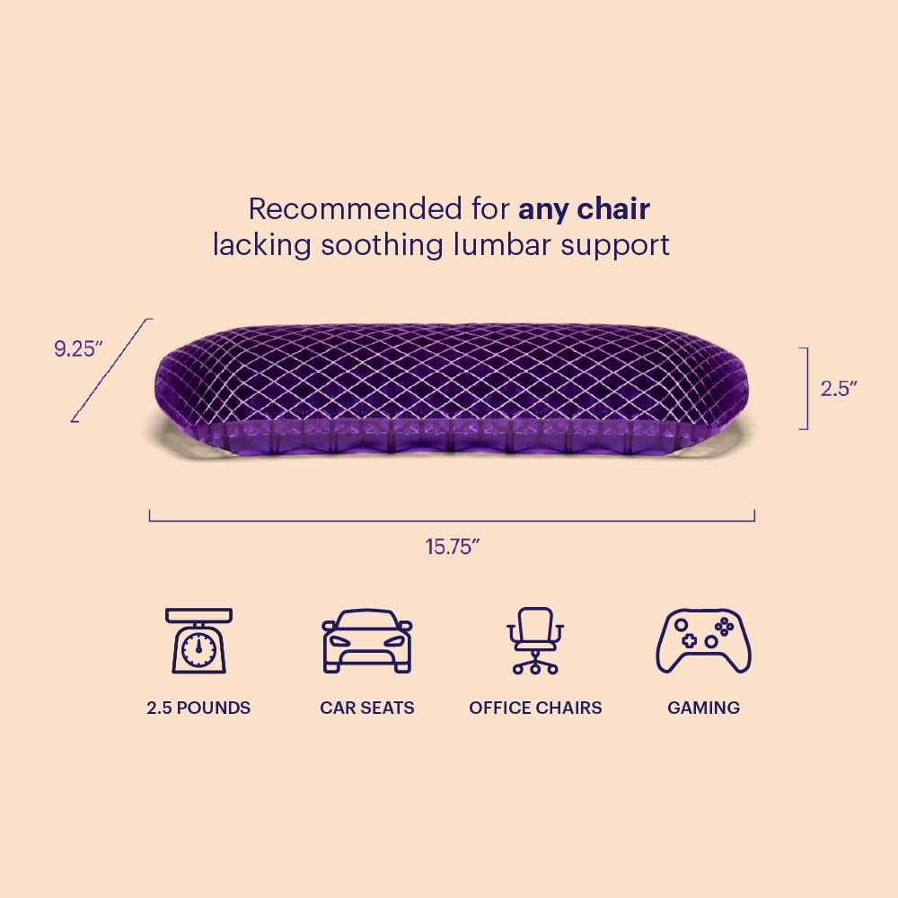 Purple Ultimate Seat Cushion, Large 2.5 Inch Gel Seat Cushion | GelFlex Grid for Office Chair, Gaming, Car - Pressure-Reducing for Long Sitting, Temperature-Neutral, No-Slip - Made in USA