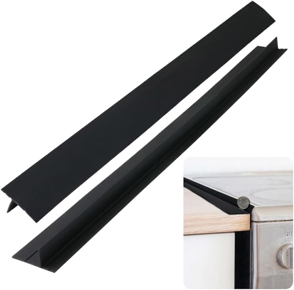 Extra Long Silicone Stove Gap Cover - Heat Resistant and Easy to Clean Stovetop Cooktop Counter Gap Filler Seal Between Stove and Counter, Kitchen Range Oven Top Crumb Catcher (25 Inch, 2 Pack, Black)