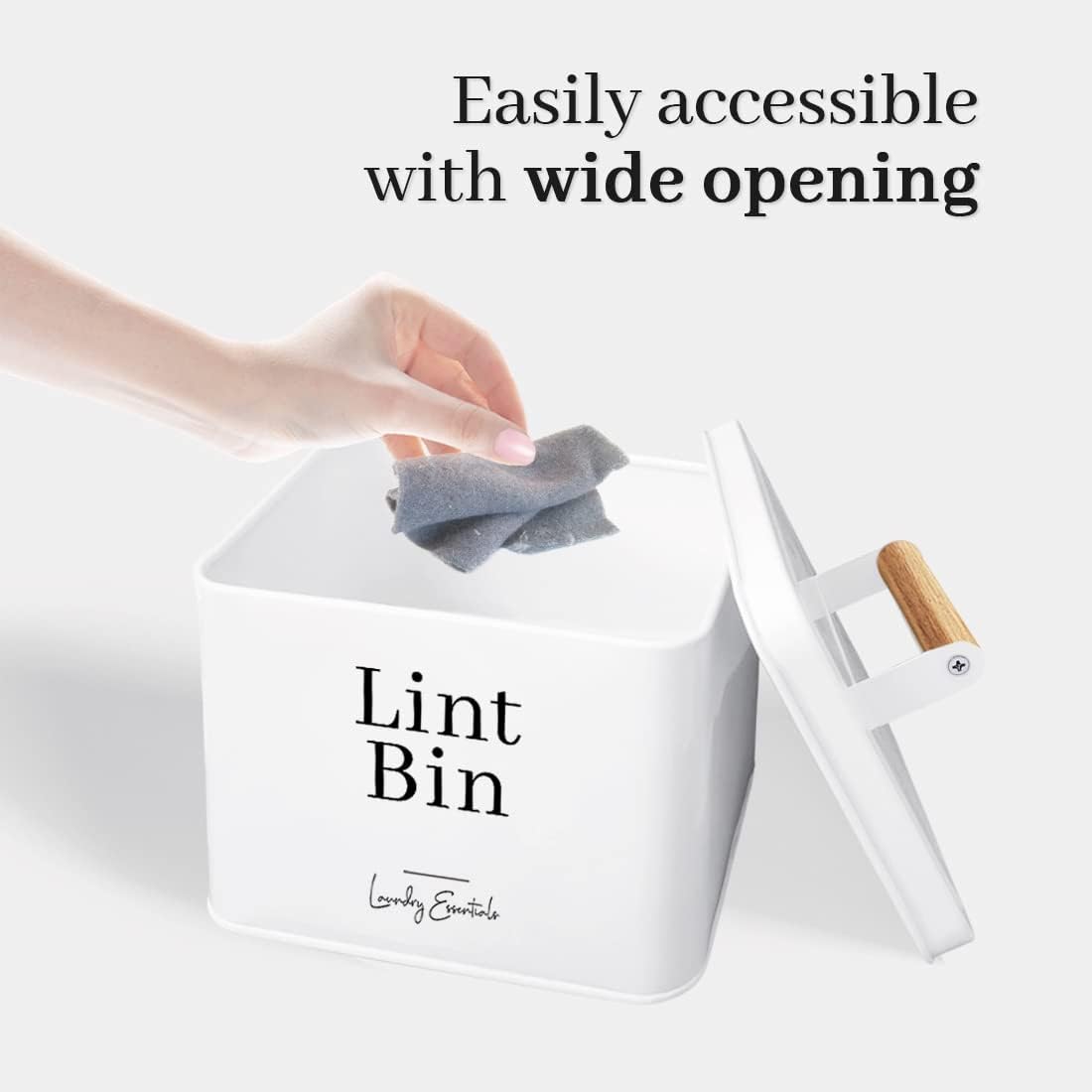 Modern Farmhouse Lint Bin for Laundry Room Decor and Accessories (White) | Metal Lint Bin for Laundry Decor and Laundry Room Organization, Laundry Trash Can, Lint Holder Bin
