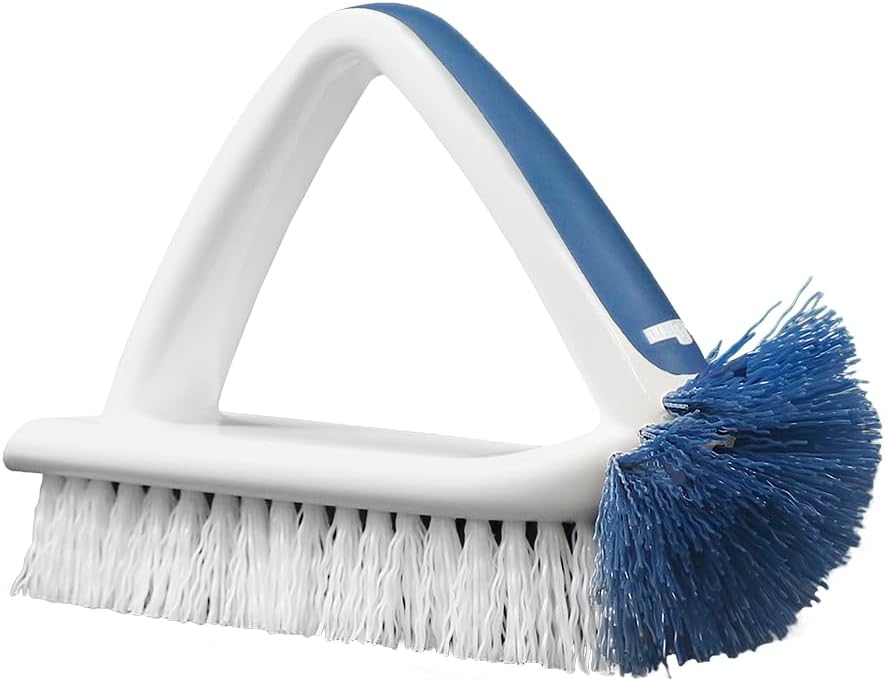 Unger 2-in-1 Grout and Corner Scrubber Brush Tool, Crevice Bathroom Cleaning Supplies for Showers, Door Tracks, Tile, and Bathtubs, Household 360-Degree Scrubbing Power