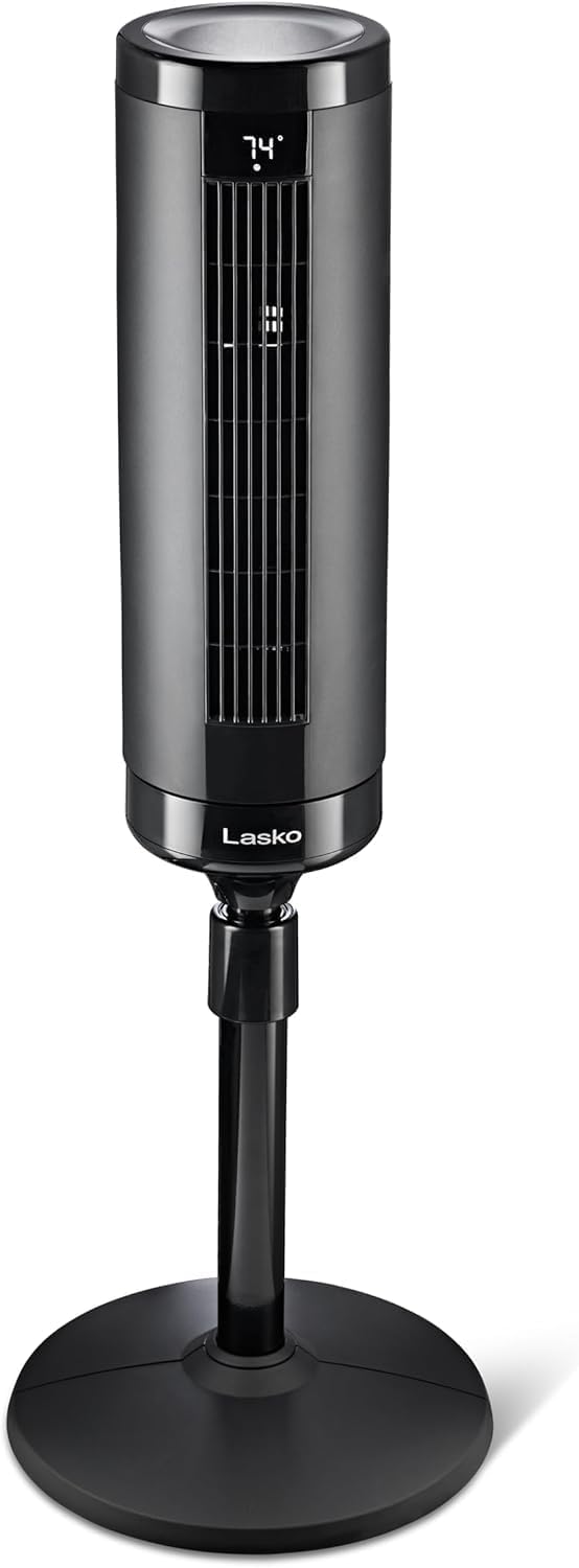 Lasko Elevation Tower Fan for Bedroom, Office, and Living Room - 42”-54” Adjustable Height Cooling with 31 ft/s Airflow and 90° Oscillation- Quiet 28 dB Operation - Remote Control - Black