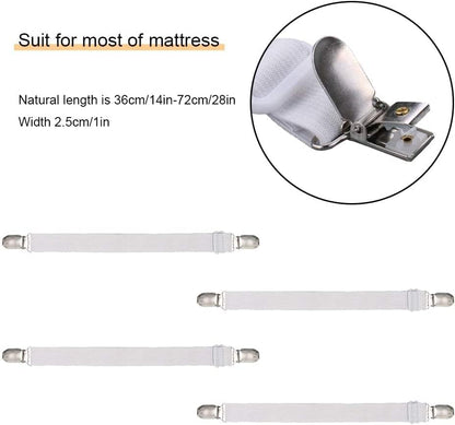 Adjustable Bed Sheet Straps Clips, Elastic Mattress Sheet Fasteners Holder and Suspenders, Grippers to Hold Sheet, Mattress, Sofa, Couch, Table Cloth, Recliner Ironing Board Cover and More