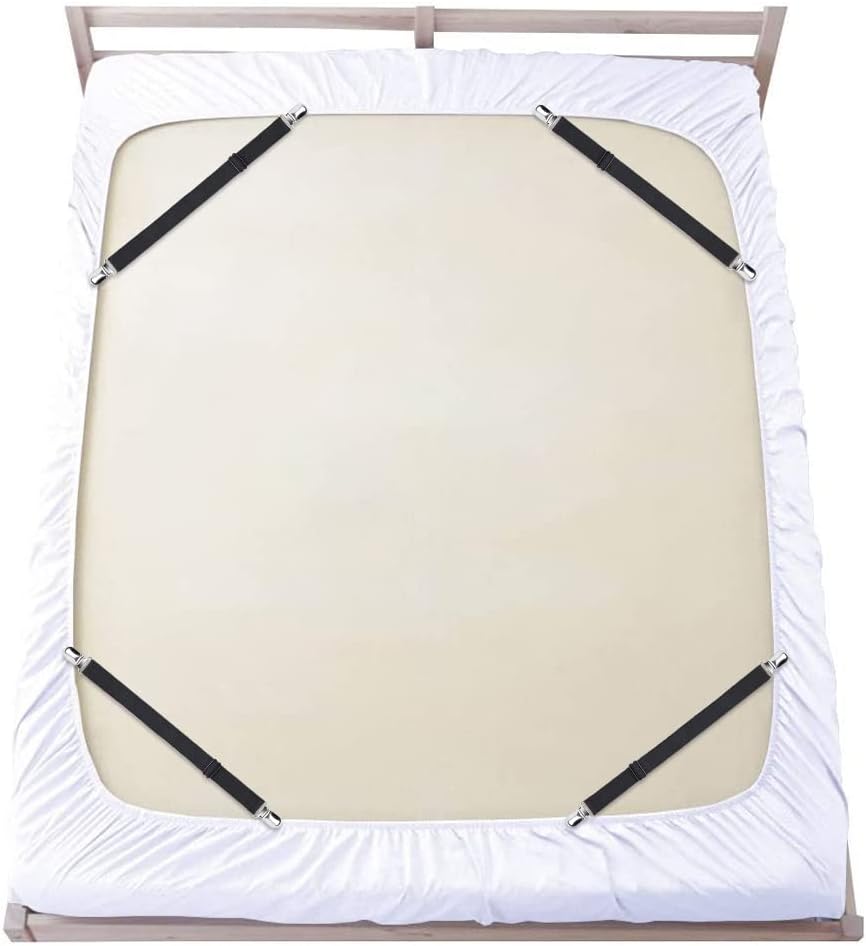 Sopito Sheet Straps, Adjustable Elastic Bed Sheet Holder, 4pcs White | Keep Sheet Firm & Tight, Non-Slip Strong Gripping Sheet Clips, Max Stretch 26.8'' for Crib to King Size Bed, Easy to Install