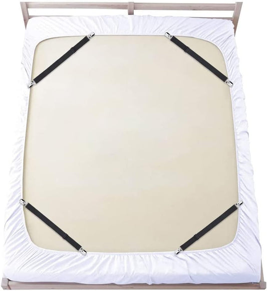 Sopito Sheet Straps, Adjustable Elastic Bed Sheet Holder, 4pcs White | Keep Sheet Firm & Tight, Non-Slip Strong Gripping Sheet Clips, Max Stretch 26.8'' for Crib to King Size Bed, Easy to Install