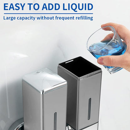 3 in 1 Chamber Wall Mounted Shampoo and Conditioner Dispenser (Silver) | No Drill Shower Soap Dispenser for Bathroom & Hotel Leak-Proof Pumps, Easy Installation and Large Capacity