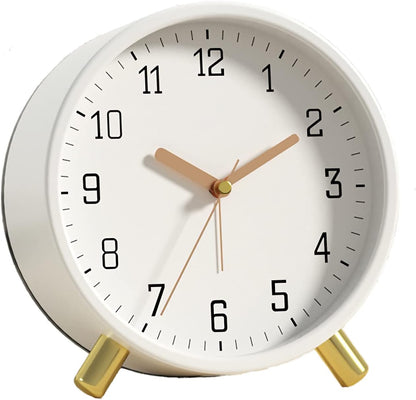 SHISEDECO Small Analog Alarm Clock, Battery Operated Desk Clock, White