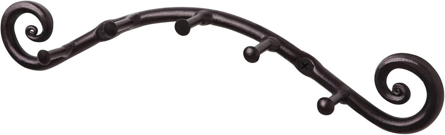 Farmhouse Small Key Holder for Wall, Wrought Iron Wall Mount Rack | Handcrafted Swirl Decorative, 5 Key Hooks for Home Entryway, Purse, Coat and Leash Holder or Organizer (Classic Black)