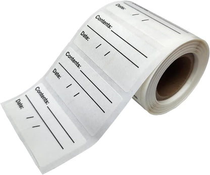 Water Soluble Labels – 500 Removable Dissolvable Labels for Food Storage – No Cleanup, Effortless Removal – Ideal for Freezer & Kitchen Organization (Contents, 1X2 in)
