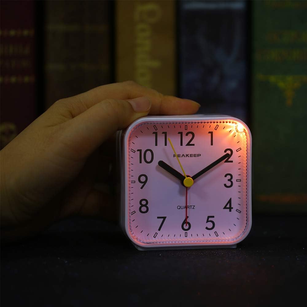 Peakeep Small Battery Operated Analog Travel Alarm Clock Silent