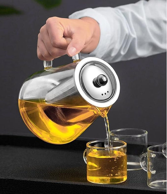 small Glass Teapot with Removable Infuser, Stovetop Safe Tea Kettle, Blooming and Loose Leaf Tea Maker Set Camping, Travel 550ml