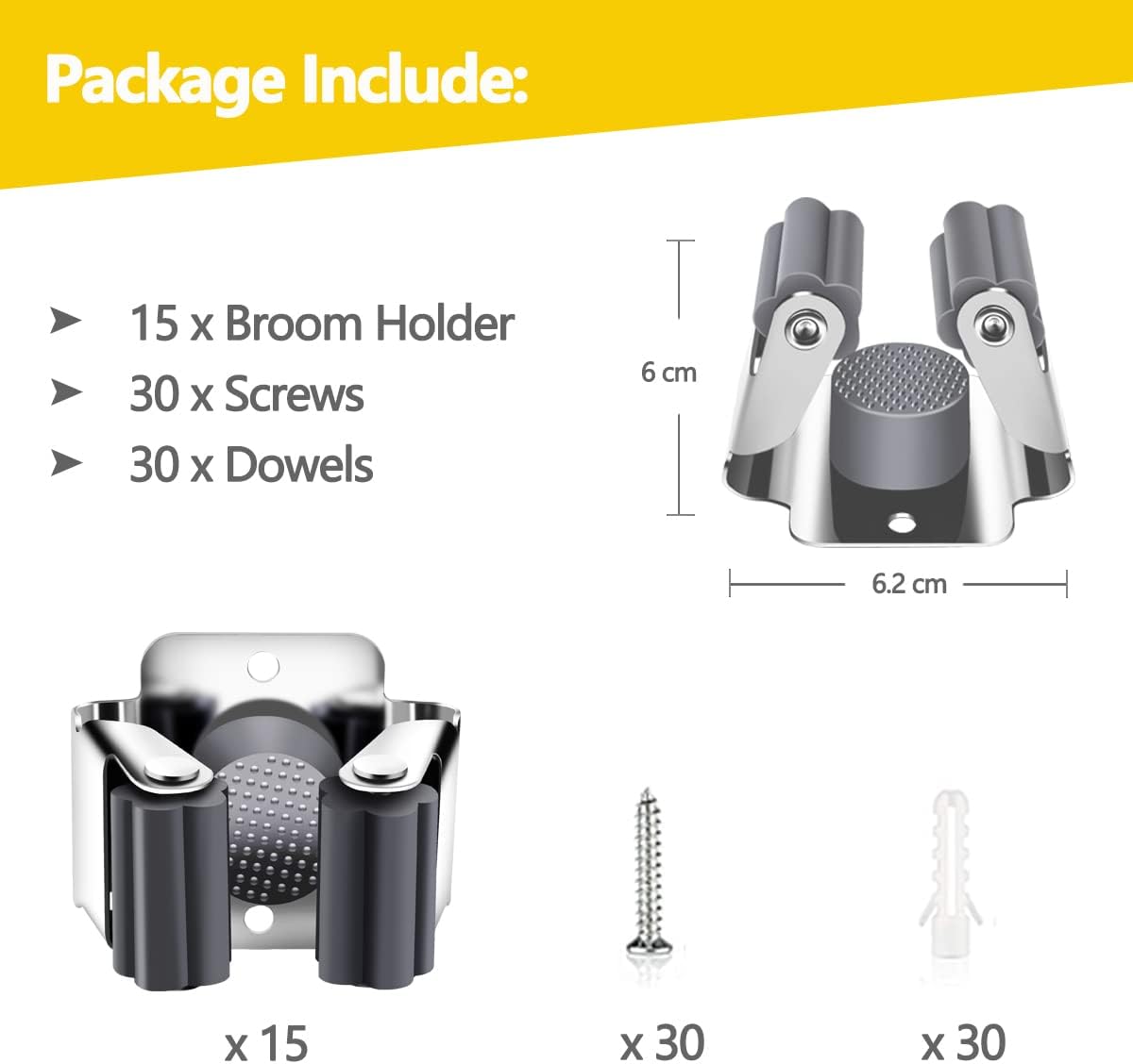 Verdenu 10 Pack Broom Holder Wall Mount, Mop Holder Wall Mounted, Stainless Steel Command Broom Holder with Screws, Garden Tool Rack Wall Mount for Kitchen, Home, Bathroom, Garage Storage, Black