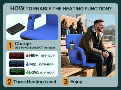 HOPERAN Heated Stadium Seats with Back Support, Dual Control, 1-Pack