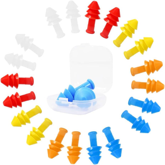 10 Pairs of Reusable Silicone Noise Cancelling earplugs and Waterproof Swimming earplugs, Suitable for Work, Study, and Noisy Places