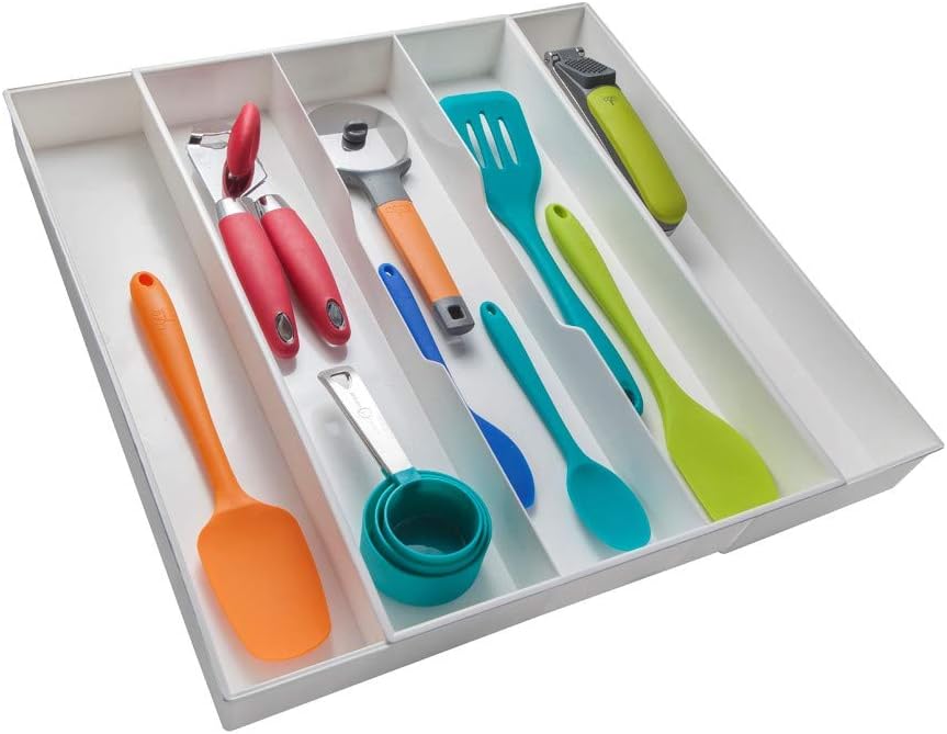 Dial Industries Expandable Kitchen Drawer Spice Jar Organizer Tray | Adjusts to fit narrow or wide cabinets, Keeps seasoning jars upright and visible, Great for pantry or cupboard storage