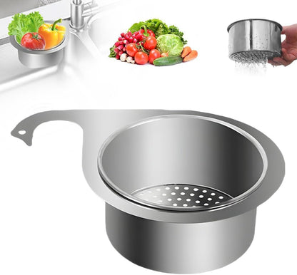 Drain Basket for Kitchen Sink, Stainless Steel Swan Sink Strainer Basket, Multifunction Hanging Sink Strainer Colander Drain Basket Quick Drain Kitchen Tools for Hanging Filter Basket Food Waste (1)