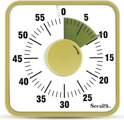 Secura 60-Minute Visual Timer, 7.5 Inch Oversize Countdown Timer Clock for Kids and Adults, Durable Mechanical Time Management Tool with Magnetic Backing(Taupe)
