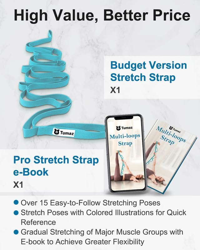Stretching Strap, 10-Loop Non-Elastic Yoga Strap | Designed for stretching, yoga, Pilates and rehab with 10 loops, durable webbing and a longer 79-inch design