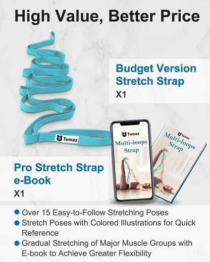 Stretching Strap, 10-Loop Non-Elastic Yoga Strap | Designed for stretching, yoga, Pilates and rehab with 10 loops, durable webbing and a longer 79-inch design