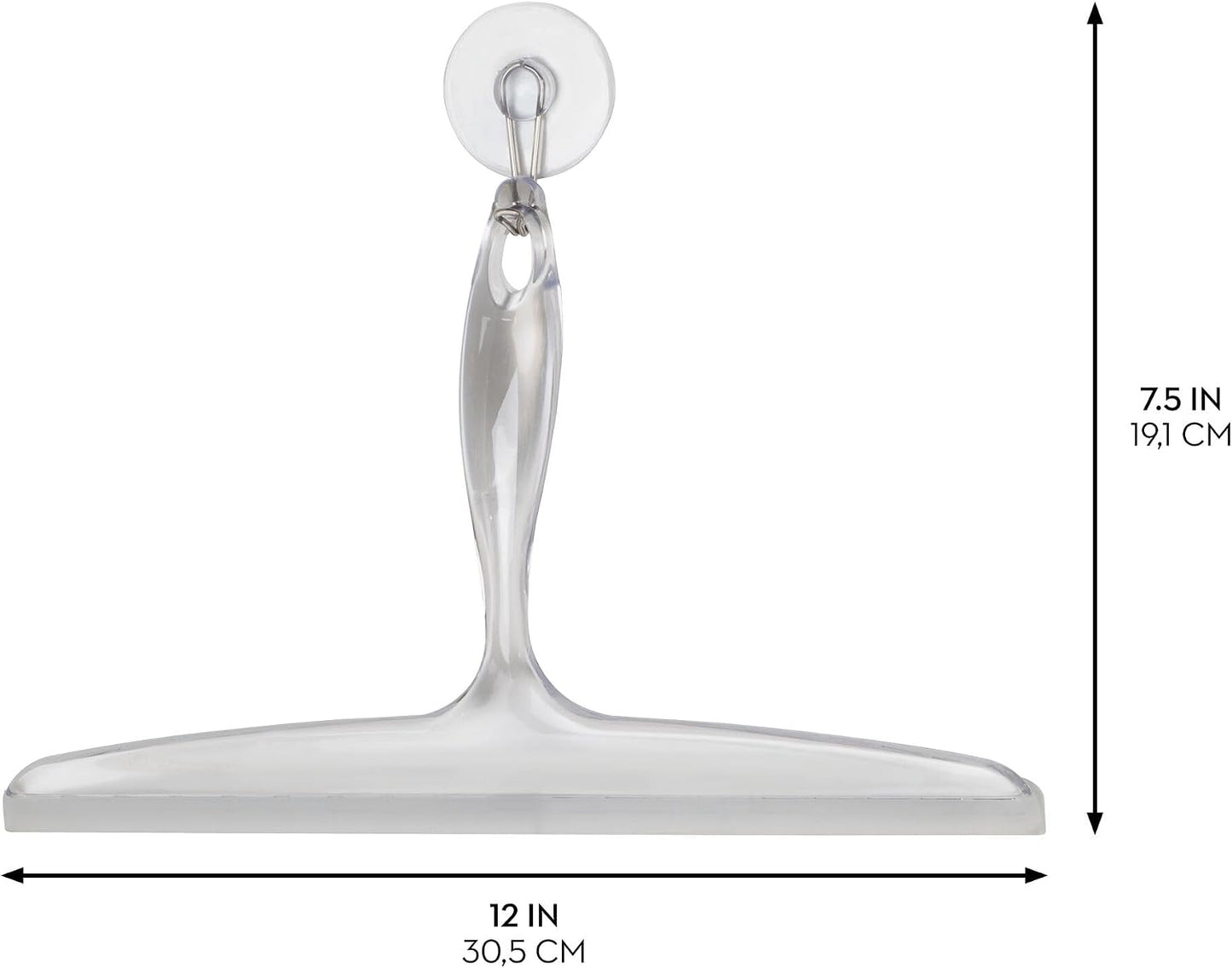 iDesign Plastic Bath Squeegee for Glass with Suction Hook Holder – 12", Clear