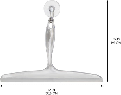 iDesign Plastic Bath Squeegee for Glass with Suction Hook Holder – 12", Clear