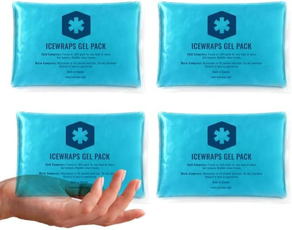 ICEWRAPS Reusable Ice Packs Compact 5 x 7 inches, Soft Cooling Pack 4 Pack | Hot or Cold Use, Puncture Resistant, Flexible Ice Pack for Everyday Comfort, Multipurpose Gel Design, FSA-HSA Eligible