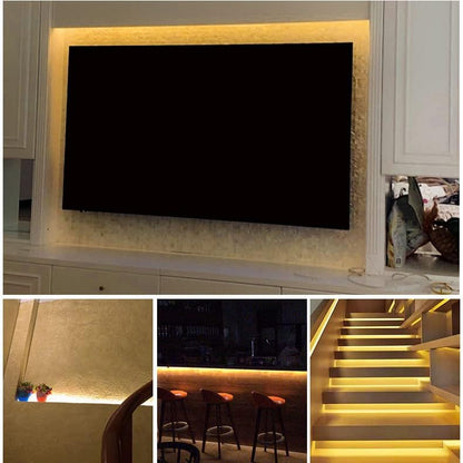 LED Under Cabinet LED Strip Motion Sensor, Battery Powered Bed Stairs Wardrobe Lamp Tape, Waterproof 5V LED Closet Smart Night Strip Light (1M, Cold White)