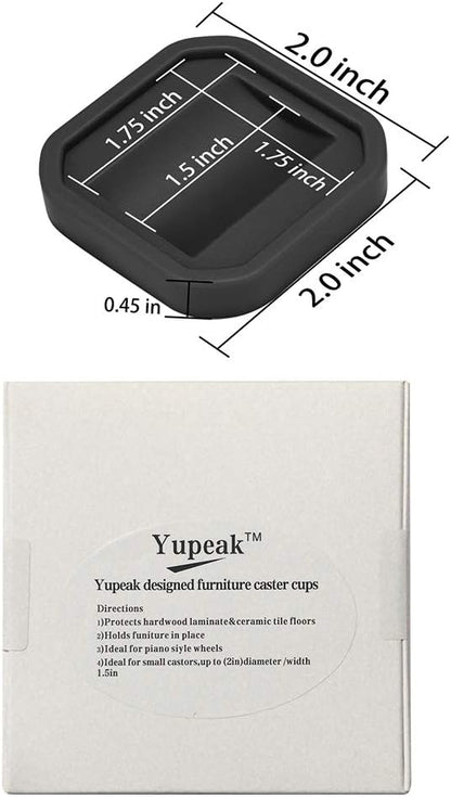 Furniture Wheel Caster Cups/Floor Protectors, Silicone Non-Slip Caster Cups is Deal for Furniture Small Wheels/Furniture Leg and Prevents Scratches 1.75x1.75(4PACK(Black)