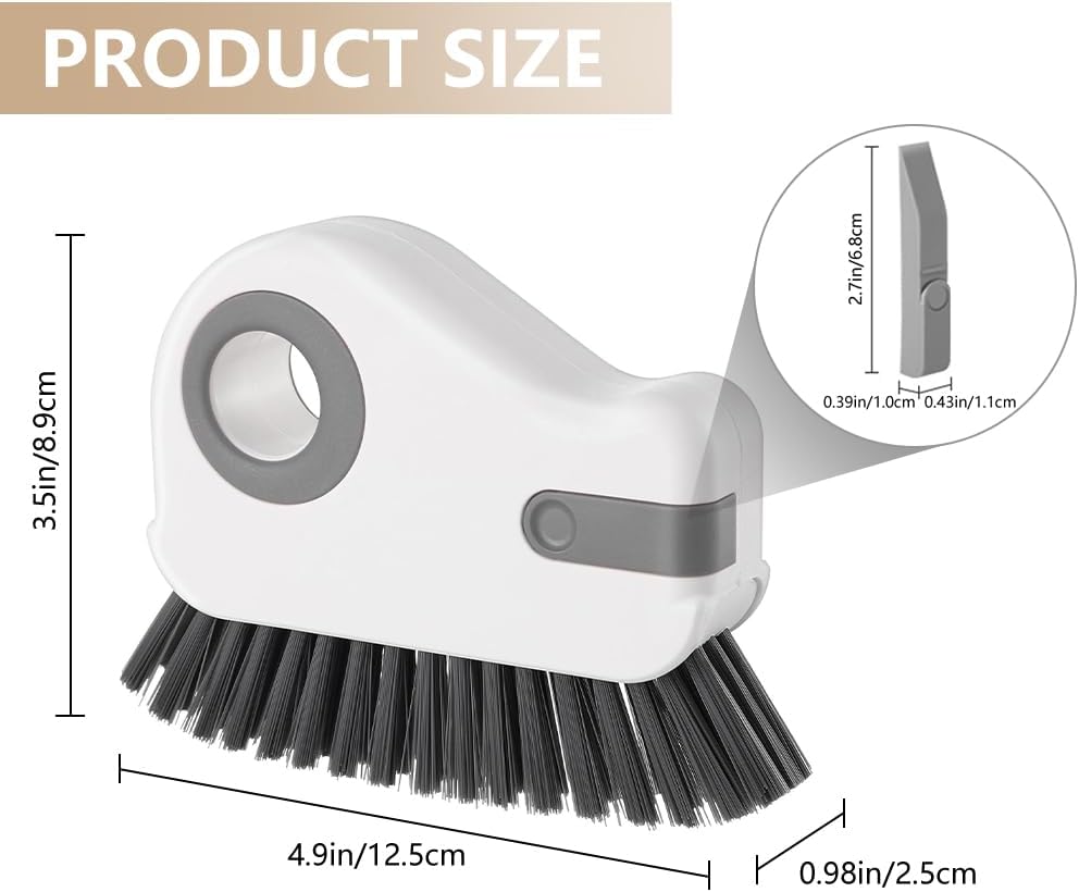 2 in 1 Groove Cleaning Brush, Window Track Cleaning Tools (Gray) | Multifunction Window Track Cleaner with Hard Bristle and Hidden Scraper, Crevice Brush for Sliding Door Track, Window Seal