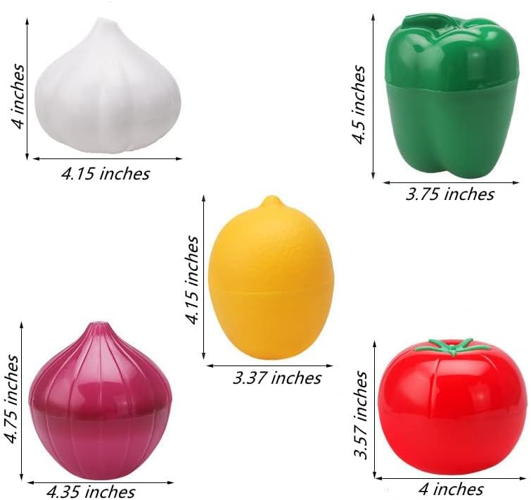 JOSON 5-Piece Vegetable and Fruit Storage Set, BPA-Free Reusable Refrigerator Food Keeper for Peppers, Onions, Tomatoes, Lemons, and Garlic