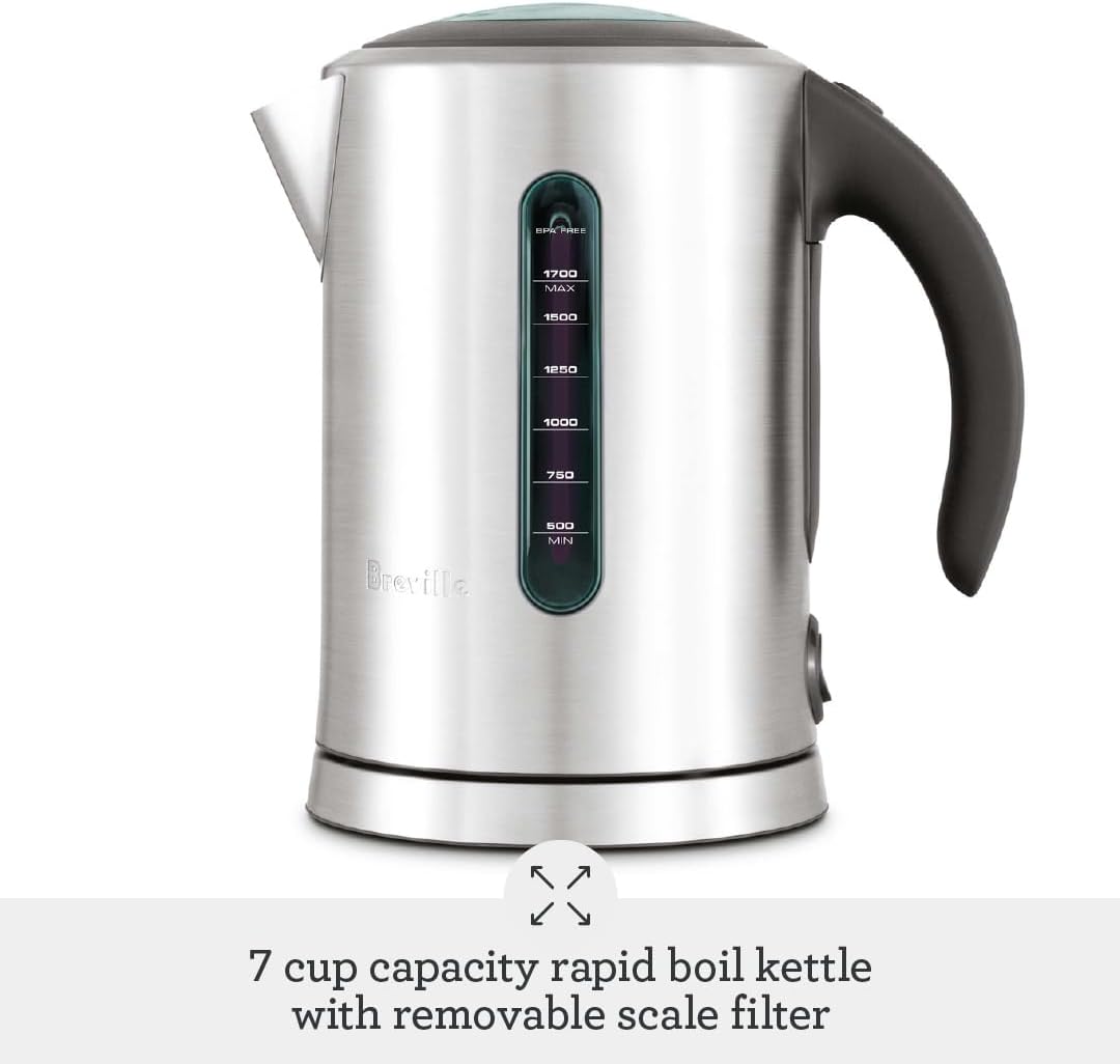 Breville BKE700BSS Soft Top Pure Hot Water Kettle, Brushed Stainless Steel | Quickly heat water for tea, coffee and instant meals with electric kettle featuring a soft-opening lid | 7 cup capacity