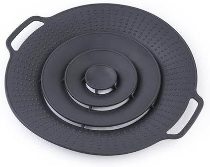 Universal 30cm Silicone Pot Lid - Reusable Spill Stopper For Pans And Pots(Black)