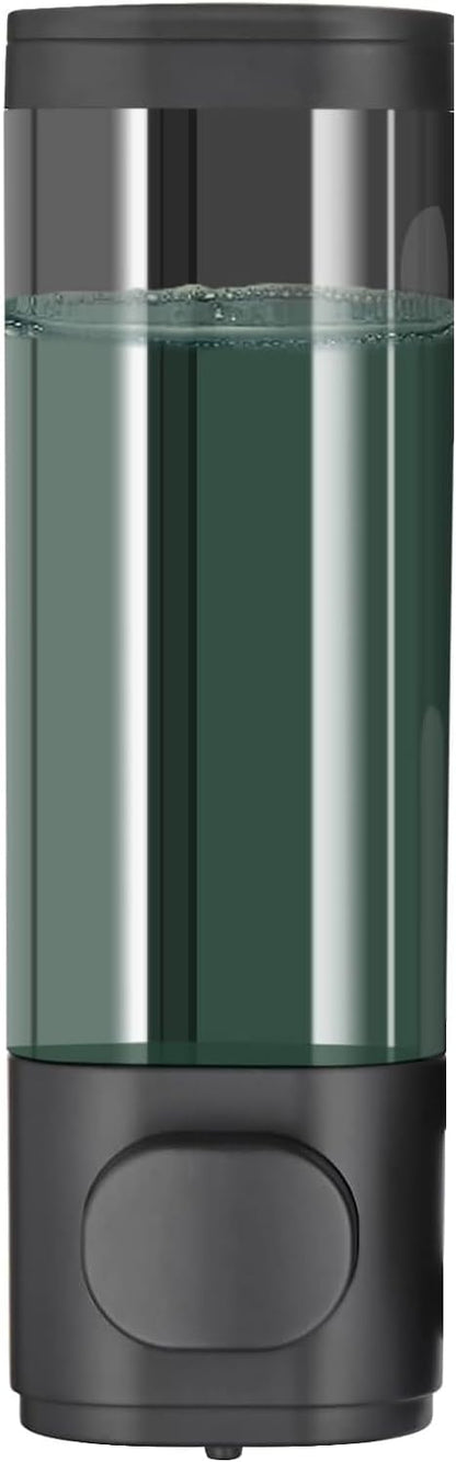 10oz/300ml Single Manual Wall Mounted Soap Dispenser, Black | Bathroom Shampoo and Conditioner Dispenser, Clear Plastic Refillable Liquid Lotion Pump Dispenser and Organizer