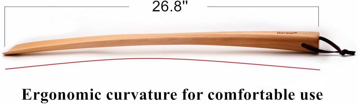 Bamber Wooden Shoe Horn Wood Shoehorn with Handle for Seniors Women Men Kids, 15'' Long, Black Walnut