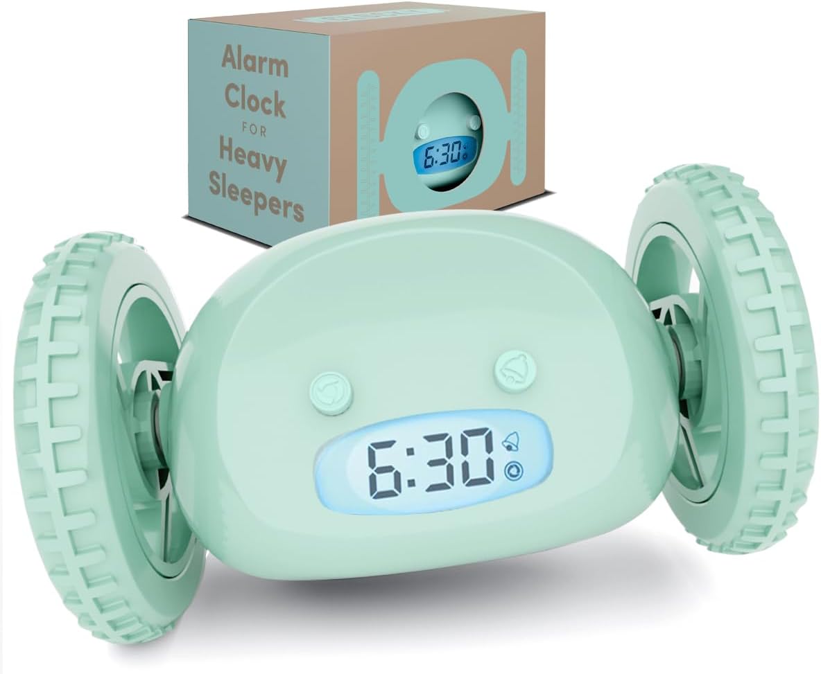 CLOCKY Alarm Clock on Wheels – Loud Rolling Alarm Clock for Heavy Sleepers | Runaway Clock that Jumps & Runs to Wake You Up | Funny Unique Gift for Adults, Teens & Kids Bedrooms (Black)