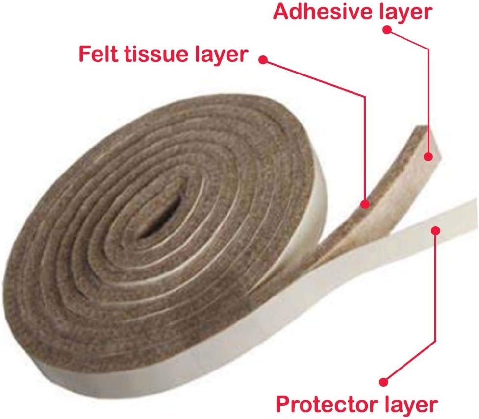 Self Adhesive Felt Furniture Pads: Furniture Sliders for Hardwood Floors, Chair Leg Floor Protectors, Heavy Duty Felt Strip Roll for All Hard Surfaces, 1/2" x 60" Roll, Beige