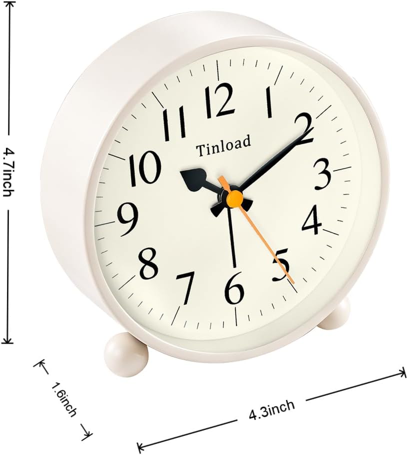 Tinload 4.5" Vintage Retro Analog Alarm Clock, Super Silent Non Ticking Small Clock with Manual Light, Snooze, Battery Operated, for Living Room, Bedroom, Bedside, Desk(Blue)