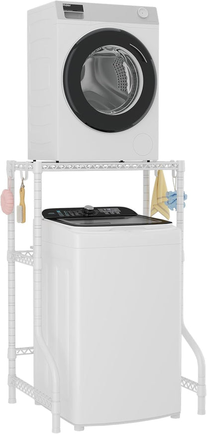 U16 Upgraded Washer Dryer Stacking Rack for Narrow Laundry Room | Metal Over Washer and Dryer Storage Shelves, Laundry Space Saver for Portable Dryer, 29.5"W x 23.6"D x 53.1"H, White