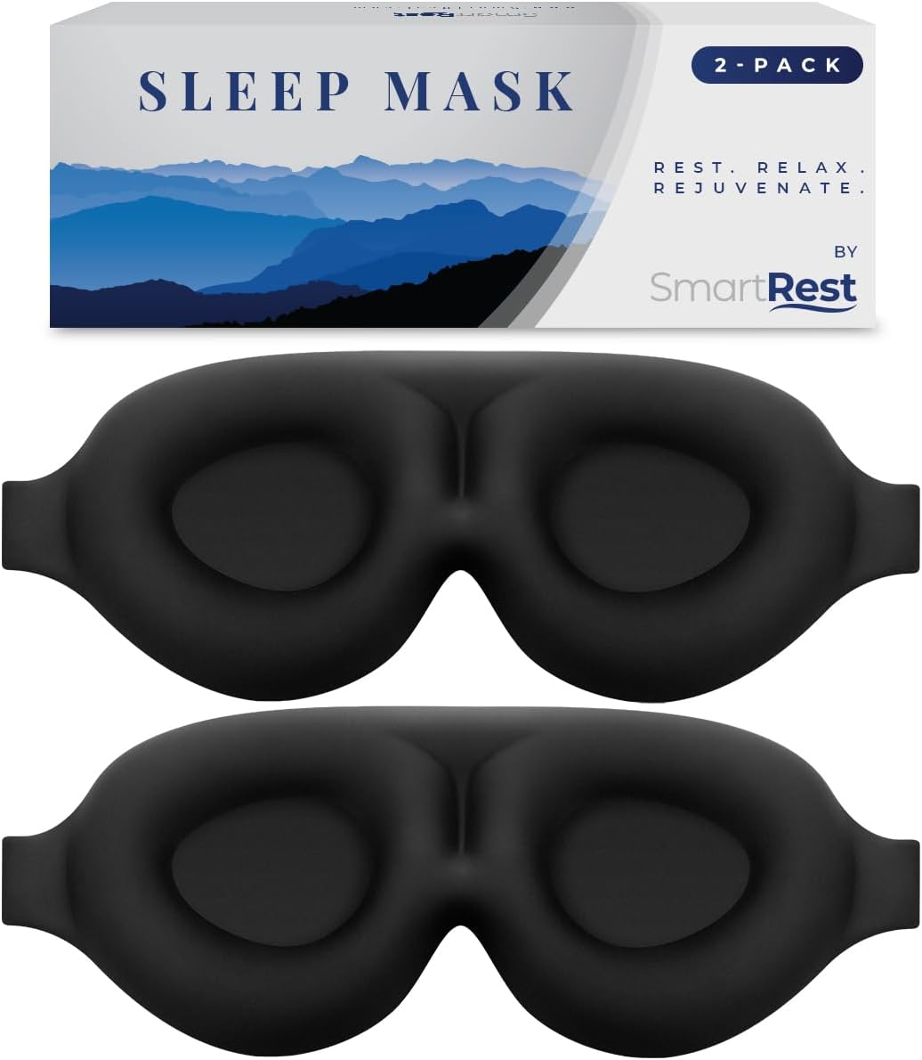 Sleep Mask [2 Pack] - Eye Mask for Sleeping - Ultra Lightweight for Side Sleepers, Contoured, 100% Blackout Sleeping Masks for Women and Men, Blindfold and Eye Covers - S1 Black