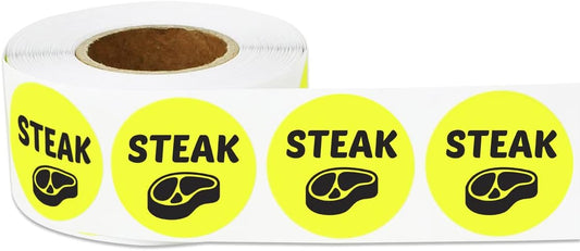 Steak Stickers, 1" Round, Yellow, 600 Labels