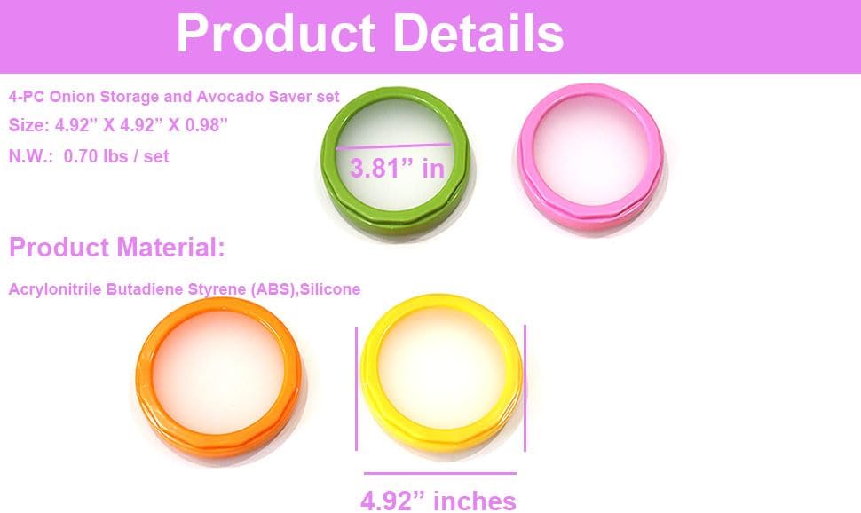 Onion storage and Avocado Saver,Set of 4 Double-Sided Silicone Fruit Keeper Containers for Fridge,Tomatos Holder,Lemons,Garlic,and Potatoes