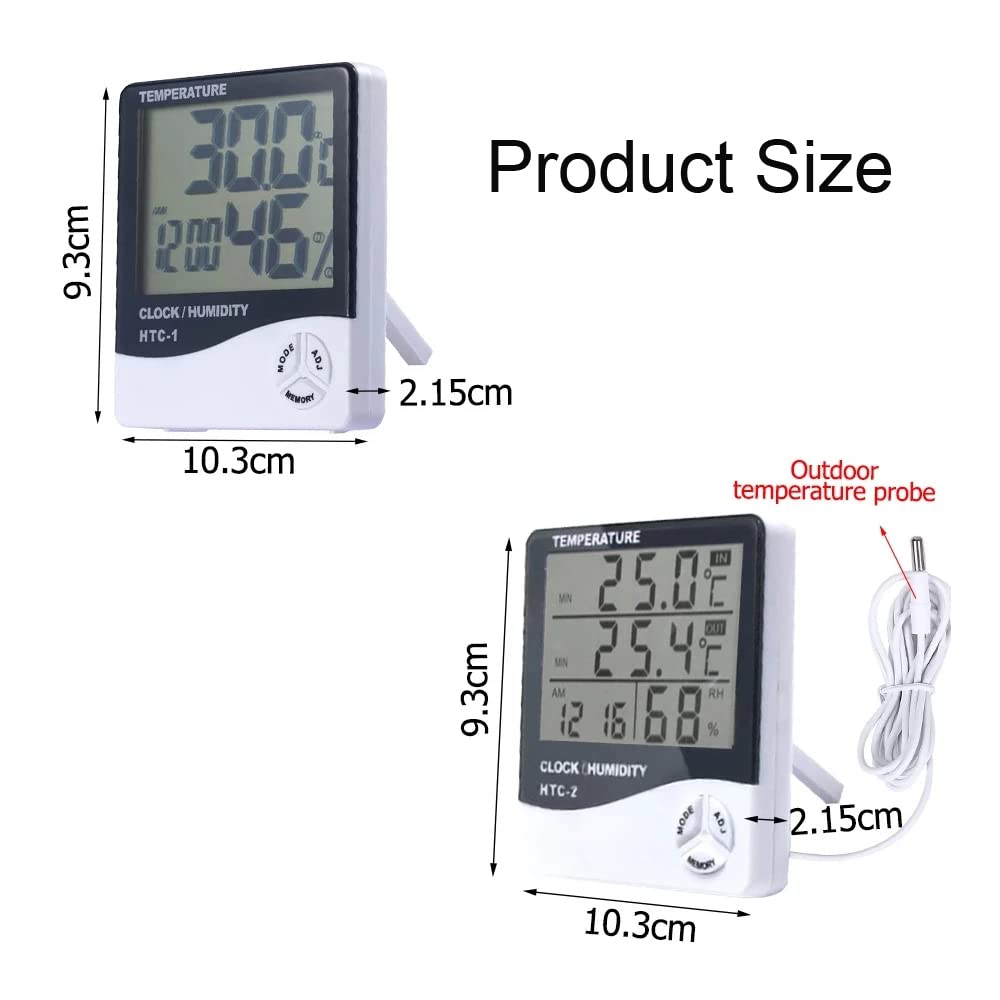 Temperature Humidity Meter,LCD Electronic Digital Outdoor/Indoor Thermometer Hygrometer with Clock Time Humidity Monitor for Home,Bedroom,Pet,Reptile,Plant,Greenhouse,Basement,Guitar (HTC-1)