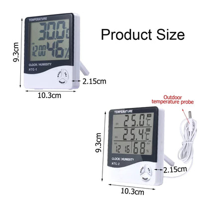 Temperature Humidity Meter,LCD Electronic Digital Outdoor/Indoor Thermometer Hygrometer with Clock Time Humidity Monitor for Home,Bedroom,Pet,Reptile,Plant,Greenhouse,Basement,Guitar (HTC-1)