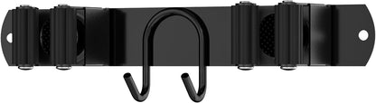 Broom Holder Wall Mount, Stainless Steel Mop and Broom Organizer, Broom Hanger with 2 Slots 2 Hooks for Home Kitchen, Garage, Garden and Laundry Room, Black