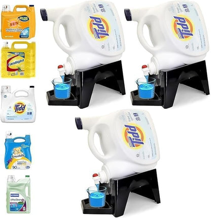 Liquid Laundry Detergent Holder Stand with Drip Tray - 1 Pack - Black | Easy Pouring, Rubber Feet, Angled Stand, Fabric Softener Dispenser for Laundry Room Organization & Storage